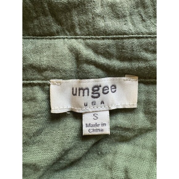 Umgee Women Size Small Tiered Dress Green Collared Split Neck Long Sleeve Boho - Picture 3 of 10